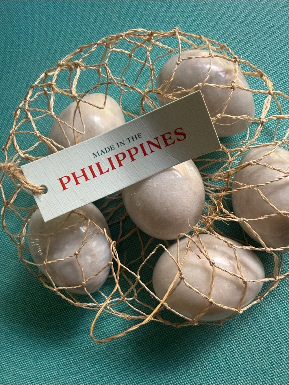 Decorative Marble Stone Eggs in Natural Netting - Gray